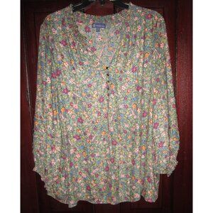 Democracy Plus Size 2X 1X Tunic Blouse Top Shirt Floral Print Tiered Puff Sleeve